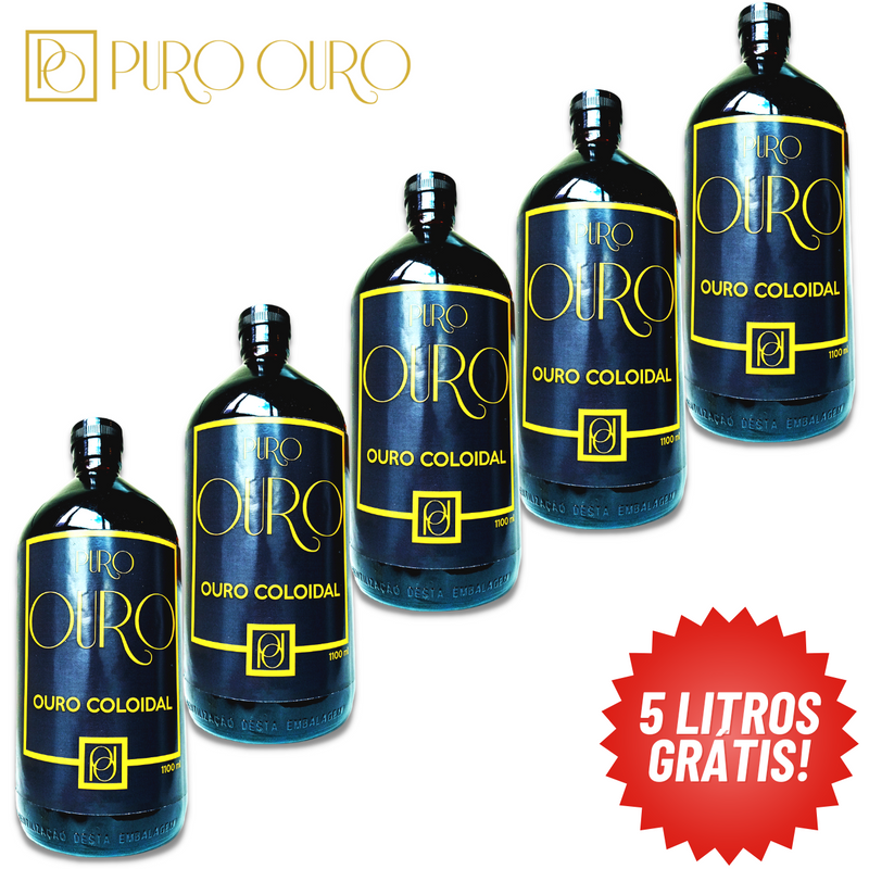 Kit Atacado/Revenda Ouro Coloidal 1 Litro (1100ml) Compre 5 Ganhe 5! Promoção Limitada! Puro Ouro 99,99% Pureza Com Certificado Autenticidade