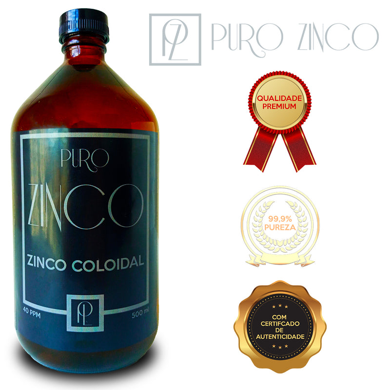 Zinco Coloidal Puro Zinco 500ml Vidro Âmbar