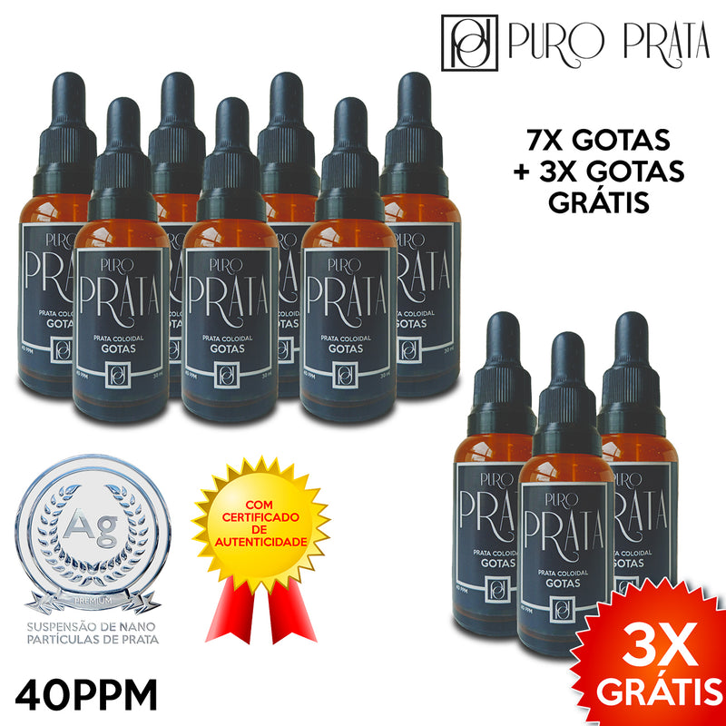 Kit Atacado Revenda Prata Coloidal 40ppm Gotas 30ml Compre 7 Leve 10! Puro Prata Com Certificado 99,99% Pureza