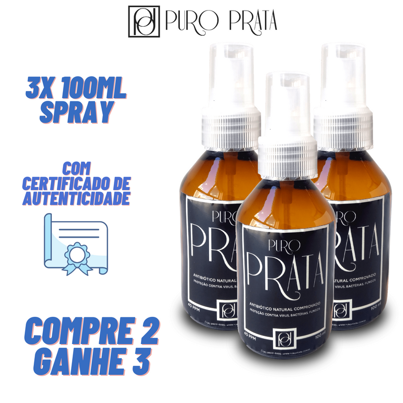 Super Combo Prata Coloidal 40ppm 100ml Spray Compre 2 Ganhe 1! - Com Certificado 99,99% Pureza