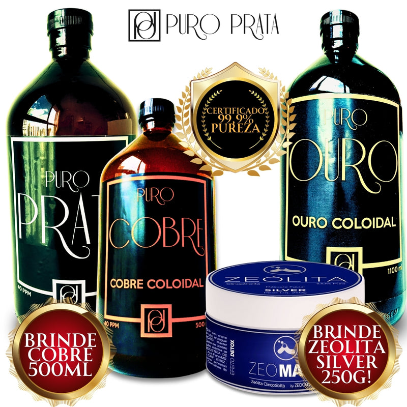 Compre Prata Coloidal 40ppm 1100ml + Ouro 1100ml Ganhe Cobre 500ml + Zeólita Clinoptilolita Silver