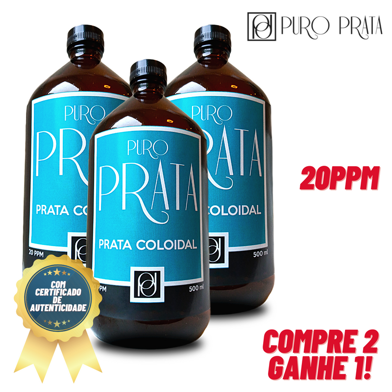 Prata Coloidal 20ppm 500ml Compre 2 Ganhe 1! - Água de Prata Com Certificado Puro Prata