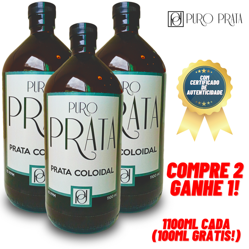 Prata Coloidal 1 Litro 10Ppm Compre 2 Ganhe 1 Puro Prata Água de Prata