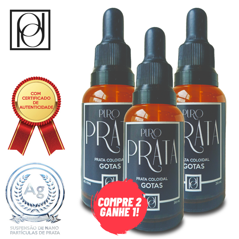 Super Combo Gotas 30ml Compre 2 Ganhe 1! Puro Prata Com Certificado de Autenticidade 99,99% Pureza Água de Prata