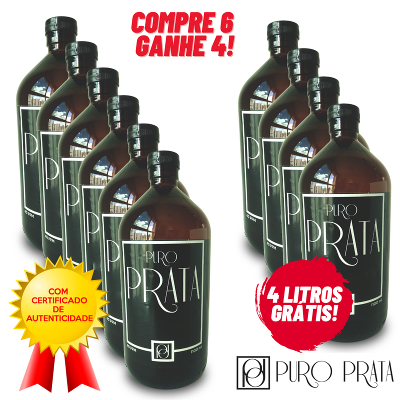 Kit Atacado Revenda Prata Coloidal 40ppm 1 Litro Compre 6 Leve 10! Puro Prata Com Certificado 99,99% Pureza