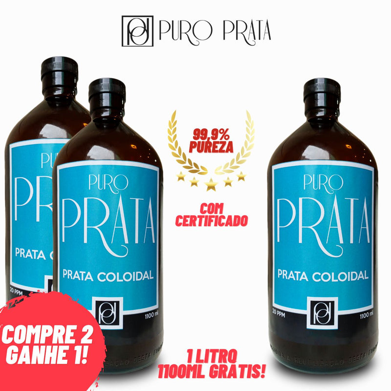 Super Combo Prata Coloidal 20ppm 1 Litro Compre 2 Ganhe 1 +100ml Grátis! Cada Litro - Puro Prata Água de Prata