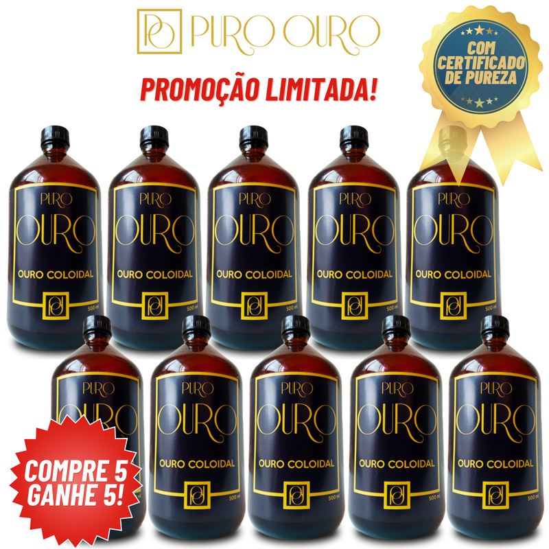 kit Atacado/Revenda Ouro Coloidal 500ml Compre 5 Ganhe 5! Promoção Limitada! Puro Ouro 99,99% Pureza Com Certificado Autenticidade