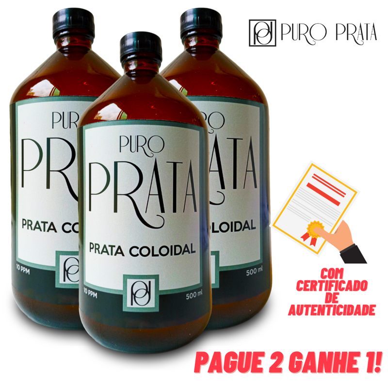 Prata Coloidal 10ppm 500ml Compre 2 Ganhe 1! - Água de Prata Com Certificado Puro Prata