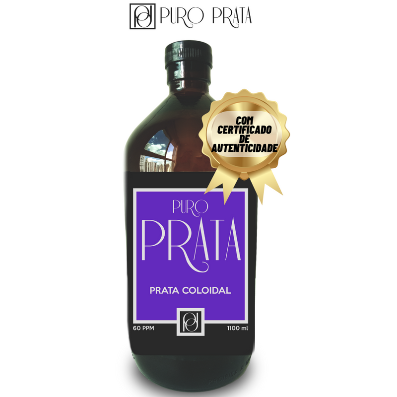 Prata Coloidal 60ppm 1 Litro 1100ml (+100ml Grátis!) Puro Prata Com Certificado Água de Prata 99,99% Pureza