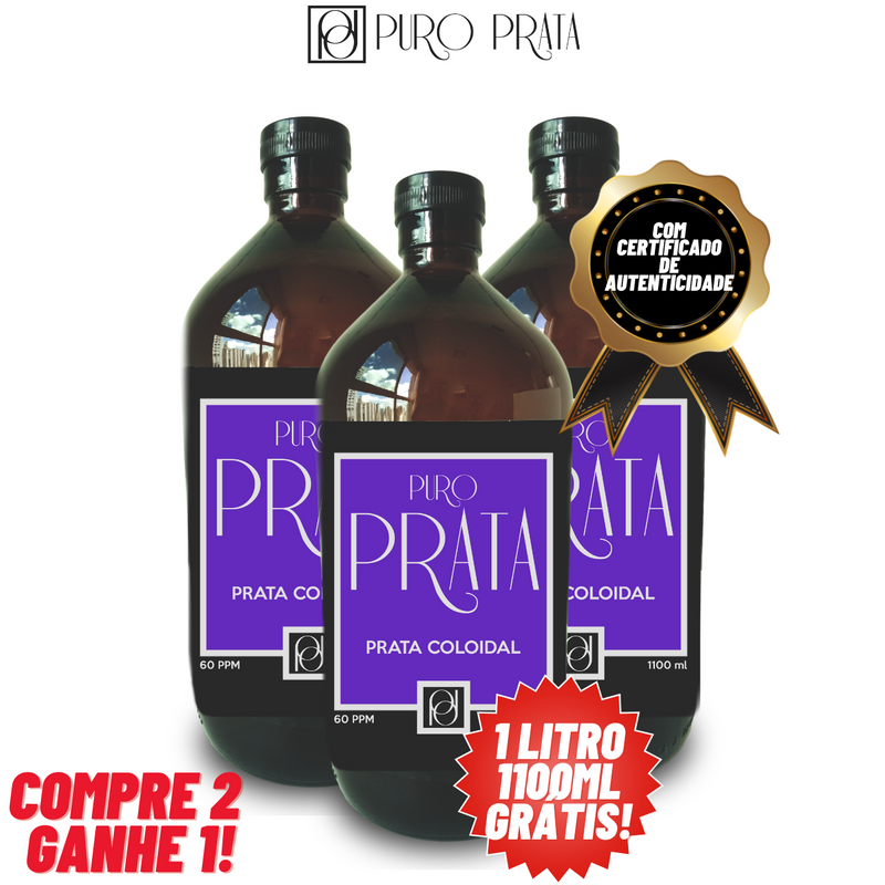 Prata Coloidal 60ppm 1 Litro Compre 2 Ganhe 1! Com Certificado 99,99% Pureza Puro Prata Água de Prata