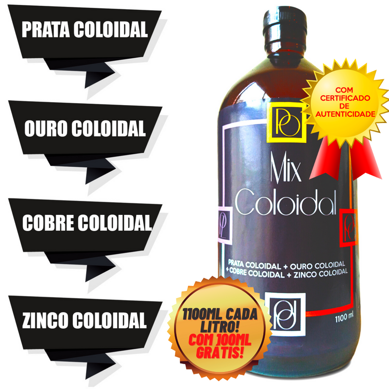 Mix Coloidal 1 Litro 1100ml Compre 2 Ganhe 1! (Prata + Ouro + Cobre + Zinco Coloidal) 1 Litro Compre 2 Ganhe 1!