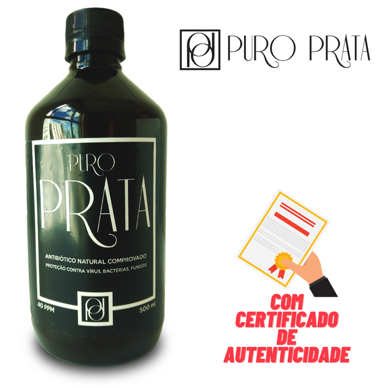 Prata Coloidal Puro Prata 40Ppm 99,9% Com Certificado Água de Prata 500ml